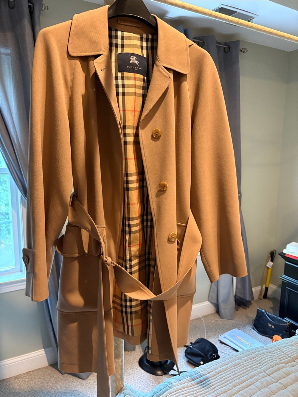 Burberry Tan 3/4 length Coat with Signature Check Lining